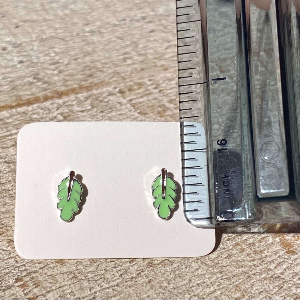 3 for $15 Green Leaf Silver Studs Earrings Posts - Picture 4 of 4